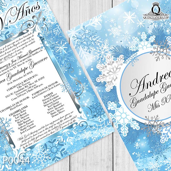 invitación quince tema invierno copos de nieve