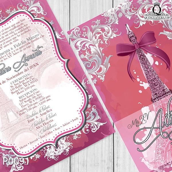 invitación quinceañera tema paris torre eiffel