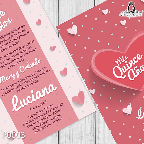 invitación quinceañera tema san valentín corazon