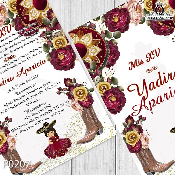 ideas de invitacion de quinceañera tema mexicano rosas