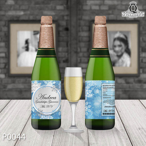 4 P0044 etiqueta de botella tema Invierno Copos de nieve