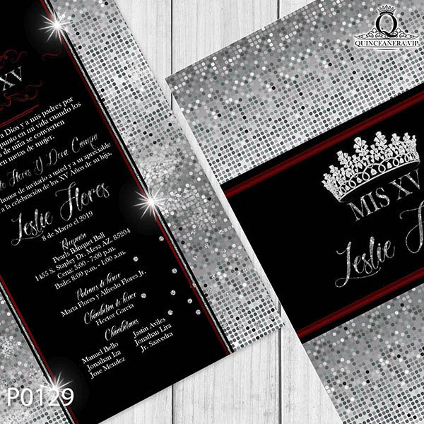 P0129 ideas de invitcaión quinceañera tema glamuroso de diamantes