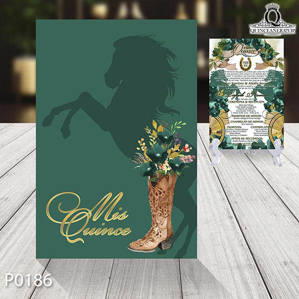 5 P0186 frente invitacion quinceanera tema Vaquero Caballo Vaqueros