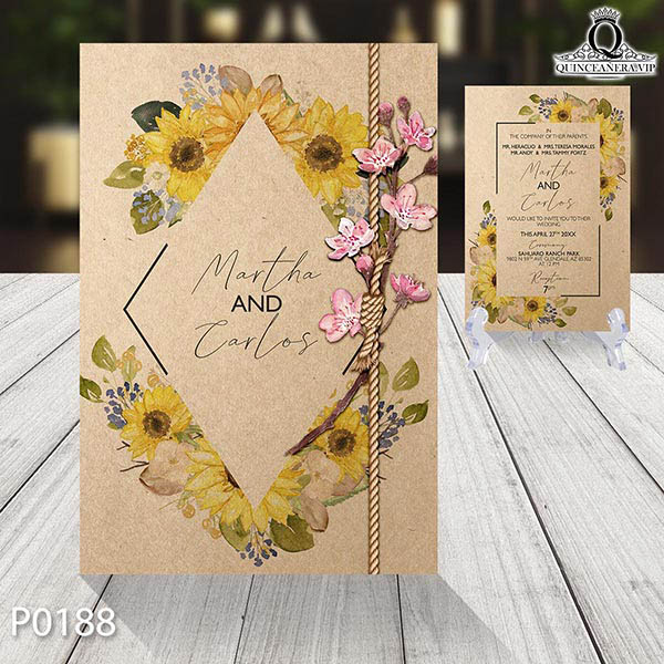 P0188 frente invitation quinceañera tema floral girasoles